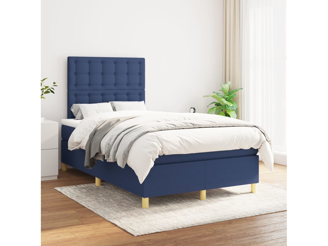 Vidaxl Cama Com Molas/colchão 120x200 Cm Tecido Azul