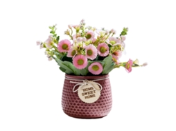 Vaso de Cerâmica Decorado com Buquê de Rosas Artificiais de Seda e Flores Artificiais. AQUAFORGE