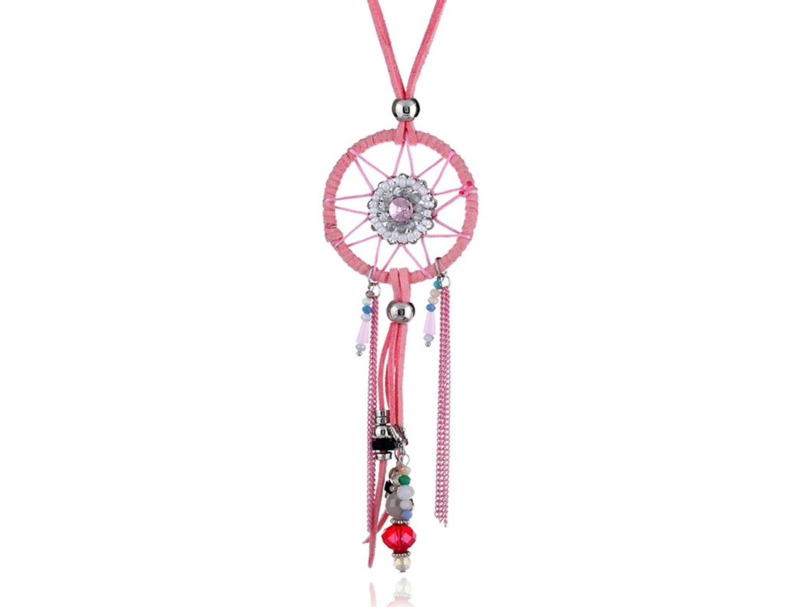 Colar Com Aro De Sonhos E Pingentes De Pérola Falsa Rosa