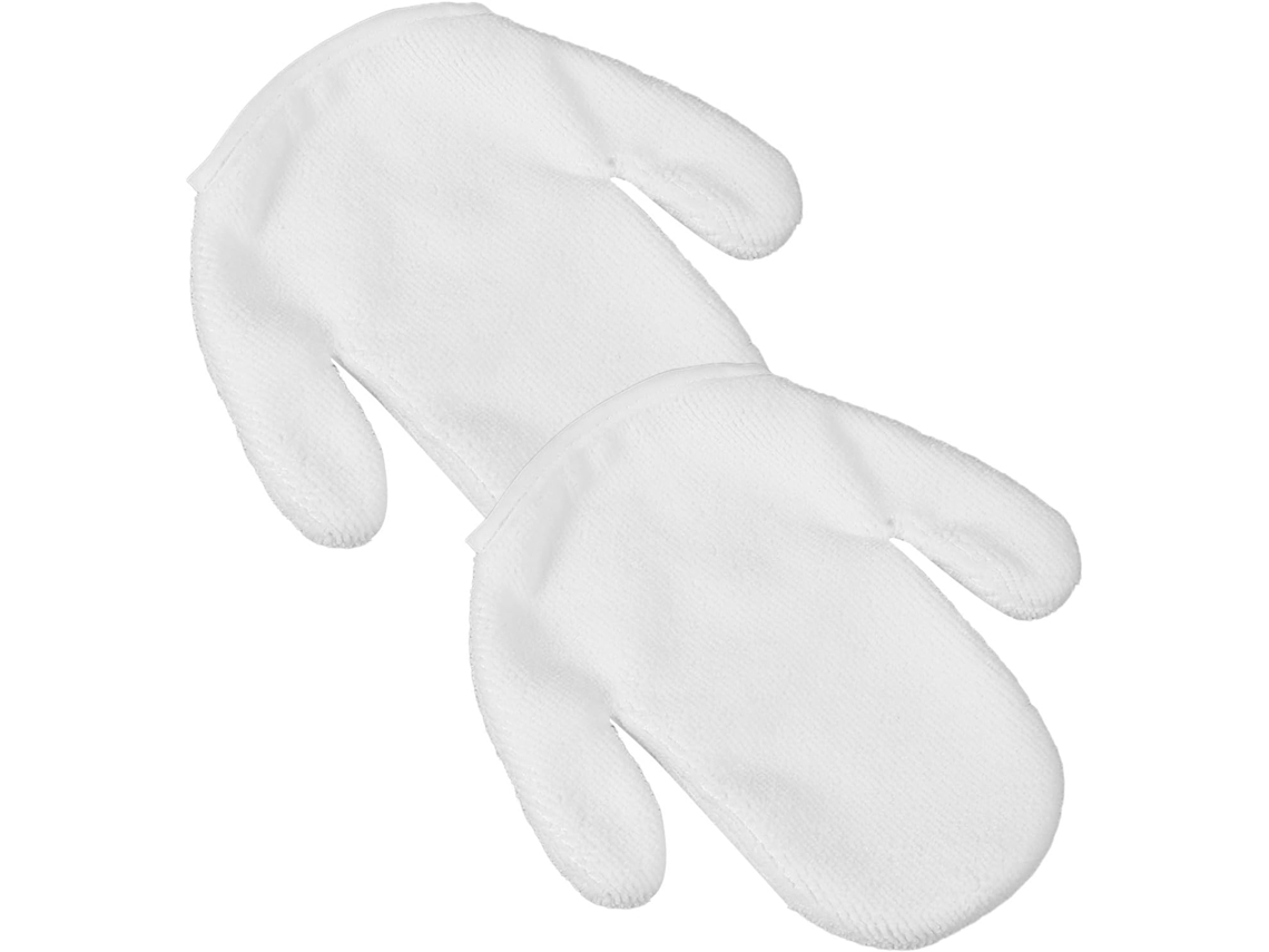 Luvas esfoliantes reutilizáveis e máscara facial para cuidados com a pele do rosto.