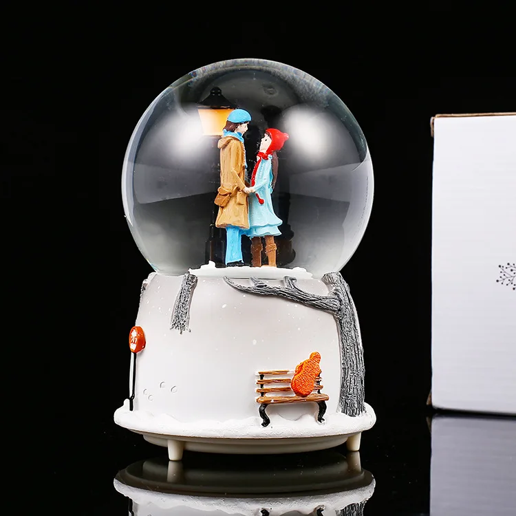 Caixa de Música Romântica Sky City com Led Bola de Neve Automático, um Presente de Aniversário Perfeito para Casais. MDUG (estilo A)
