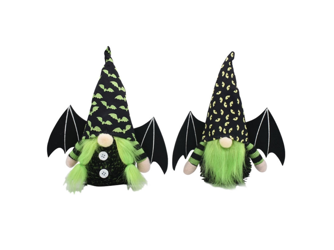 Conjunto de 2 Gnomos de Halloween Pelúcia com Asas de Morcego para Decoração de Prateleira em Camadas Outono Tomte Doll S/MARCA