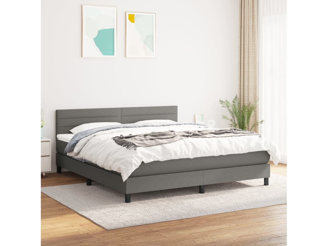 Vidaxl Cama Com Molas/colchão 180x200 Cm Tecido Cinzento-escuro