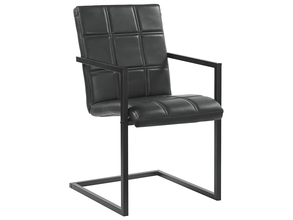 Vidaxl Cadeiras De Jantar Cantilever 2 Pcs Couro Genuíno Preto