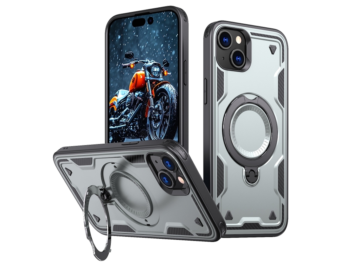 Capa Armor Híbrida Pc Tpu Para Iphone 15 Plus - Suporte De Anel Magsafe