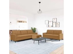 Vidaxl 3 Pcs Conjunto De Sofás Com Almofadões Veludo Castanho