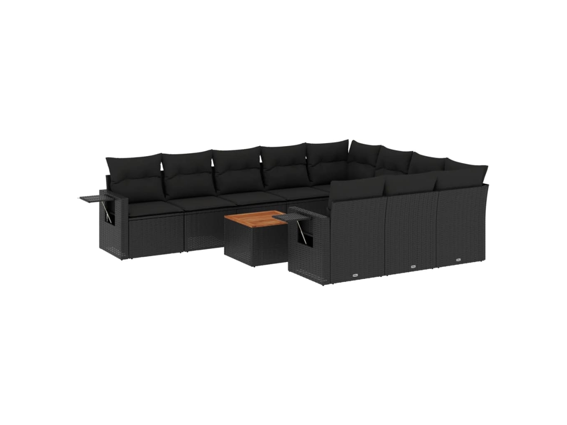 Conjunto de 11 Sofás de Jardim com Almofadões Vime Pe Preto MAISON EXCLUSIVE