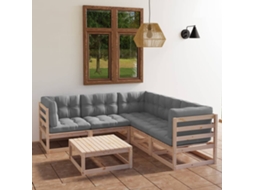 Vidaxl 6 Pcs Conjunto Lounge De Jardim Com Almofadões Pinho Maciço