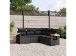 Vidaxl 5 Pcs Conjunto Sofás de Jardim com Almofadões Vime Pe Preto