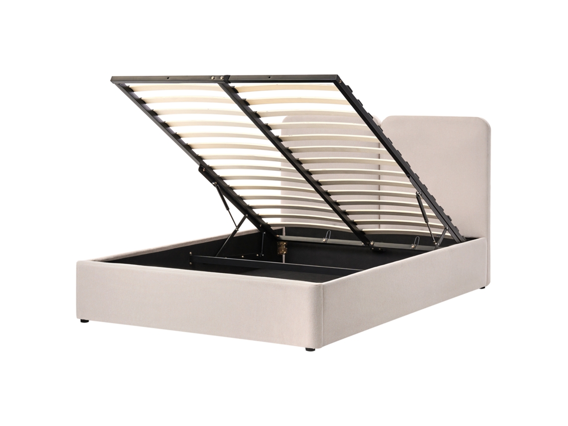 Cama De Casal Beliani Arbois De Tecido Creme 160x200