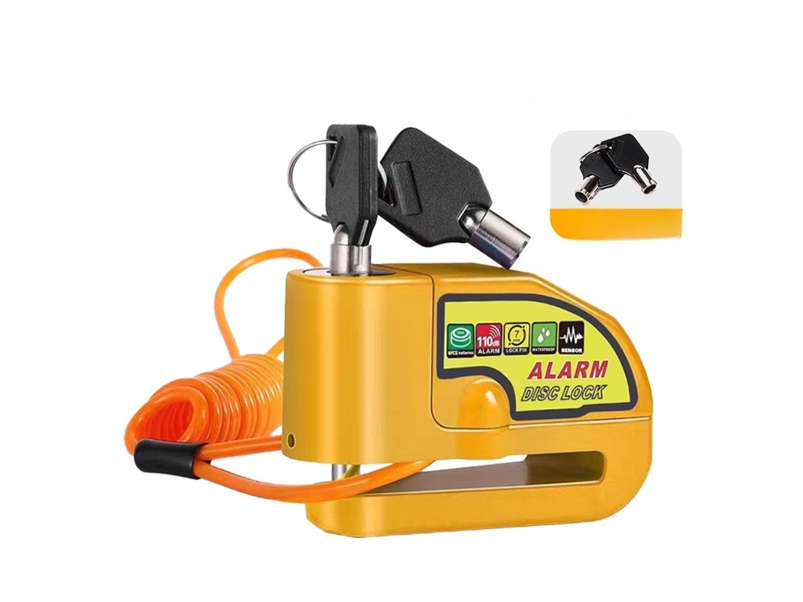 Cadeado de Disco para Moto, Alarme 110db, Cabo de Segurança 1.5m, Amarelo | HEXINYIGJLY | HEXINYIGJLY