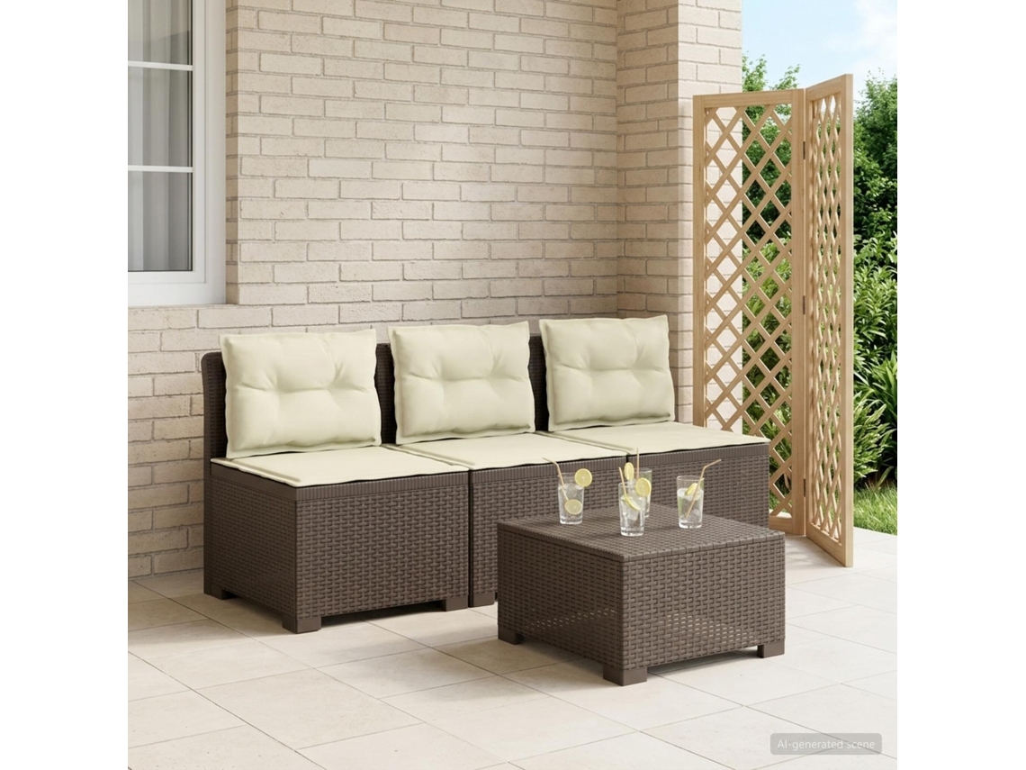 Vidaxl Sofá De Jardim 3 Lugares Com Almofadas Visual Rattan Pp