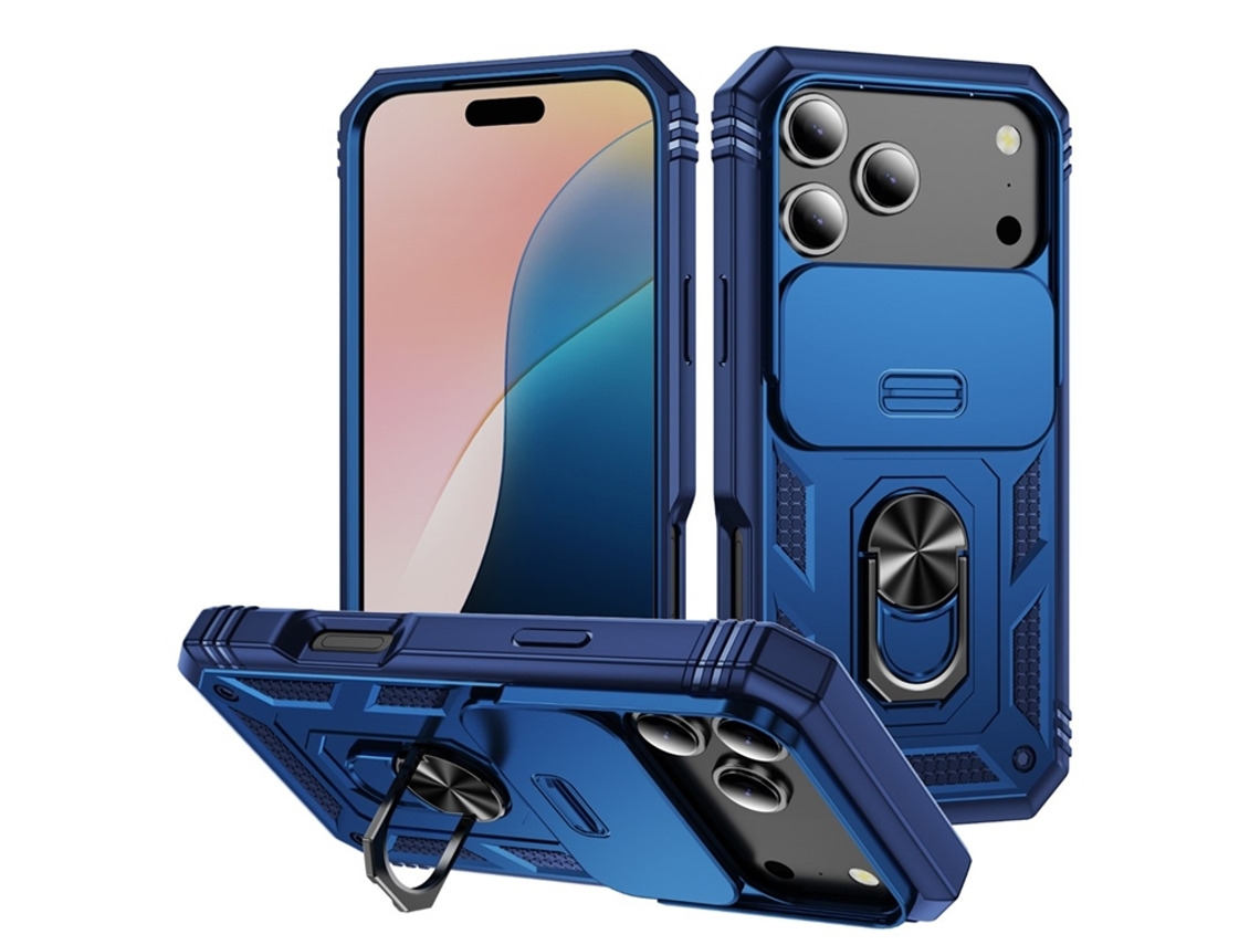 Capa Para Iphone 17 Pro Max Com Proteção Deslizante E Suporte Integrado - Azul