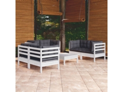 Conjunto Lounge Jardim 7 Peças C/ Almofadões Pinho Maciço Dkd Home Decor