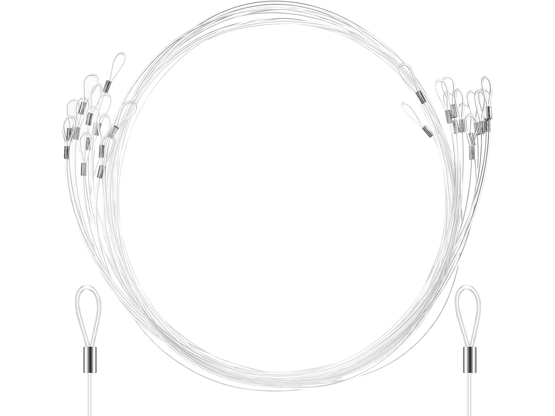 Conjunto de 12 cordões de nylon transparentes de 1,5 m com laços duplos para pendurar quadros e luminárias. Fácil instalação.