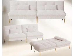 Sofá-Cama com Função de Dormir, Sofá Dobrável, Sofá de Canto, Sofá de 3 Lugares, com Encosto AjustáVel em Tecido de Pelúcia Branco COMHOMA