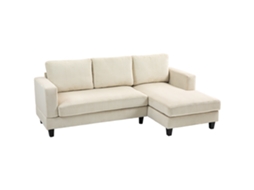 Sofá Chaise Longue De 3 Lugares Em L Estofado Em Veludo Assento E Encosto Almofadados 214x134x87 Cm Bege