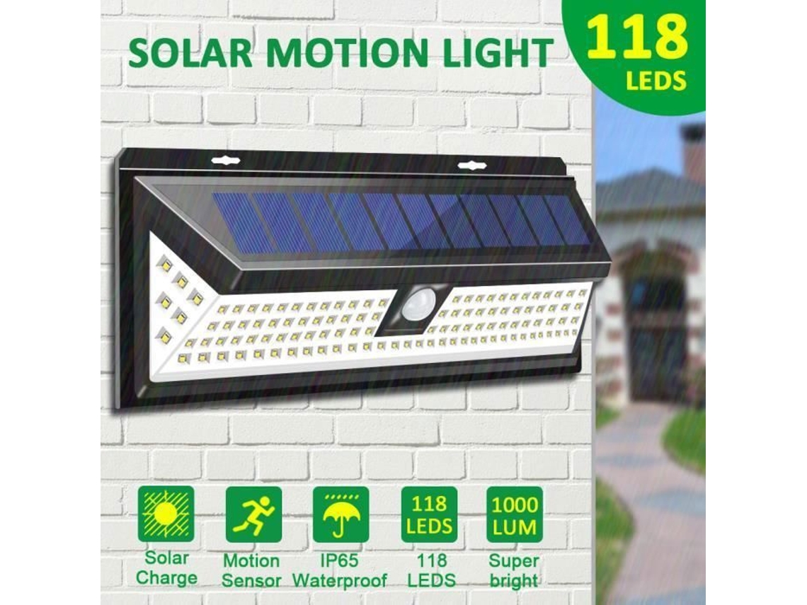 Luminária de Parede Solar Tempsa 118 Leds com Sensor, para Iluminação Externa de Jardins AQUAFORGE