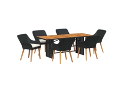 Conjunto 7 Conjunto De Jantar Para Jardim Vidaxl Preto Vime Pe (190 X 80 X 74 Cm)