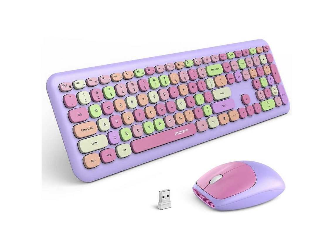 Conjunto De Teclado E Mouse Bluetooth Roxo, Design Retrô, Teclados Sem Fio Portáteis E Teclados Numéricos. Everley891