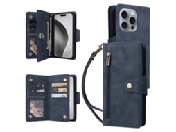 Capa Em Couro Pu Para Apple Iphone 16 Pro Max, Azul