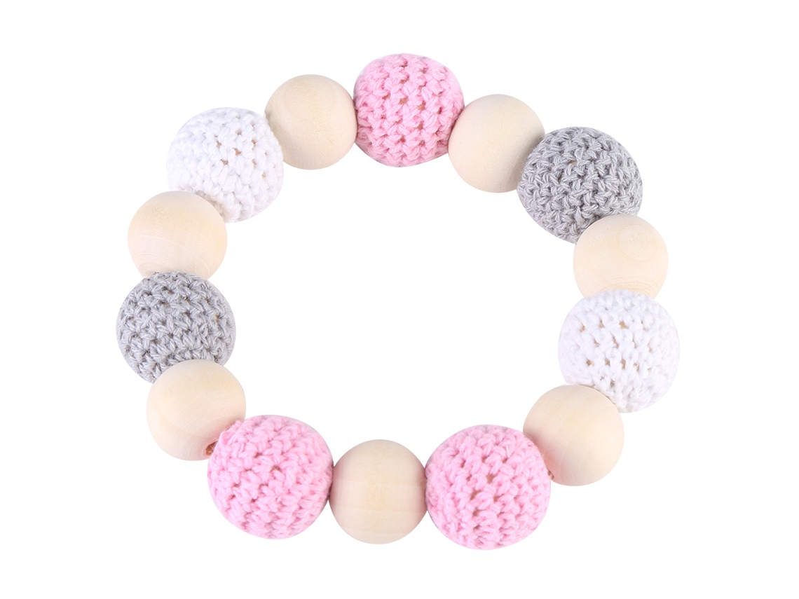 Primerox porta Chaveiro Mordedor de Madeira Natural para Bebê Presente de Chá Rosa Cinza Branco