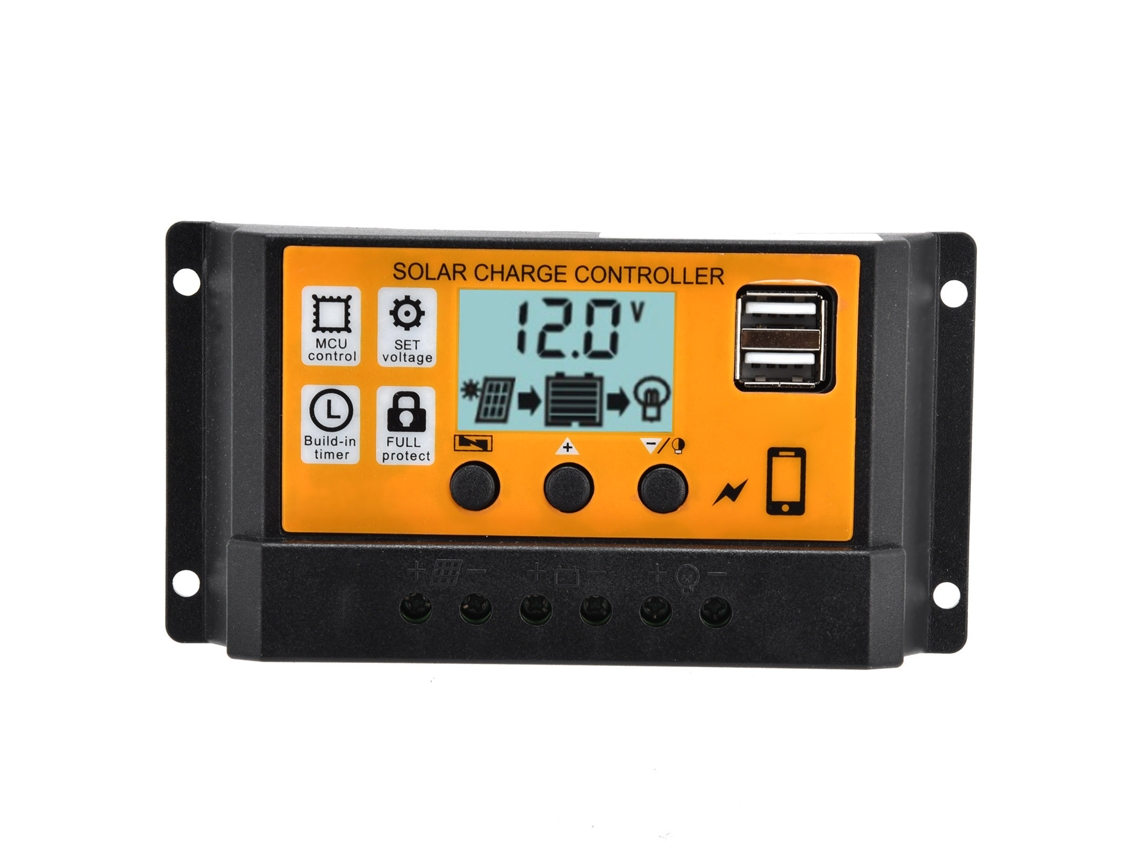 Regulador de Carga Solar PWM 12V/24V 20A com Doble USB para Painel Solar e Batería