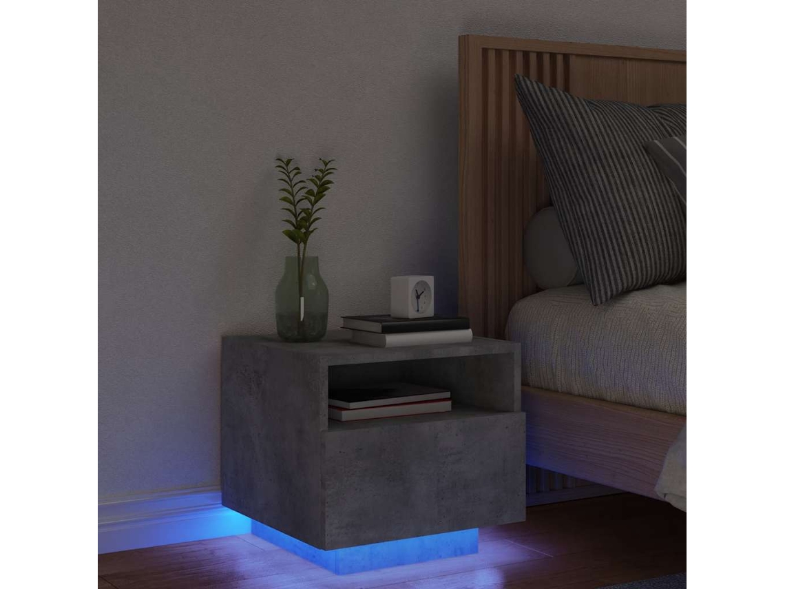 Vidaxl Mesa De Cabeceira Com Luzes Led 40x39x37 Cm Cinzento-cimento