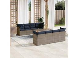 Vidaxl 9 Pcs Conjunto Sofás P/ Jardim C/ Almofadões Vime Pe Cinzento