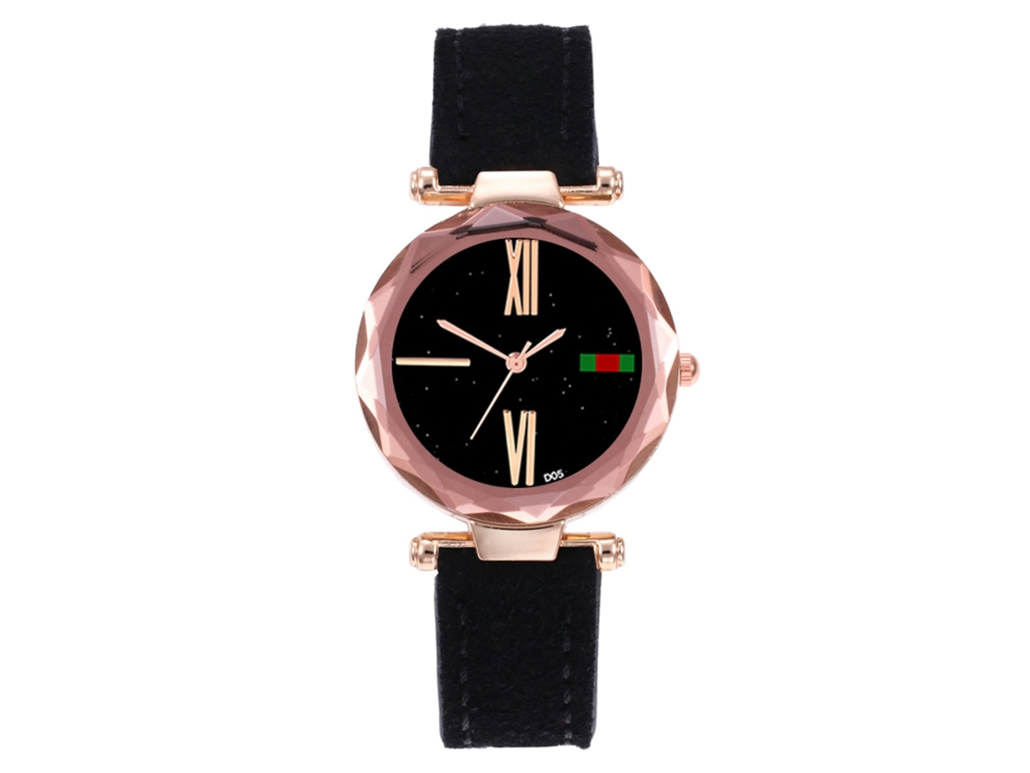 Relógio de Quartzo Feminino de Moda com Pulseira de Couro Pu Estilo Casual Simples Preto