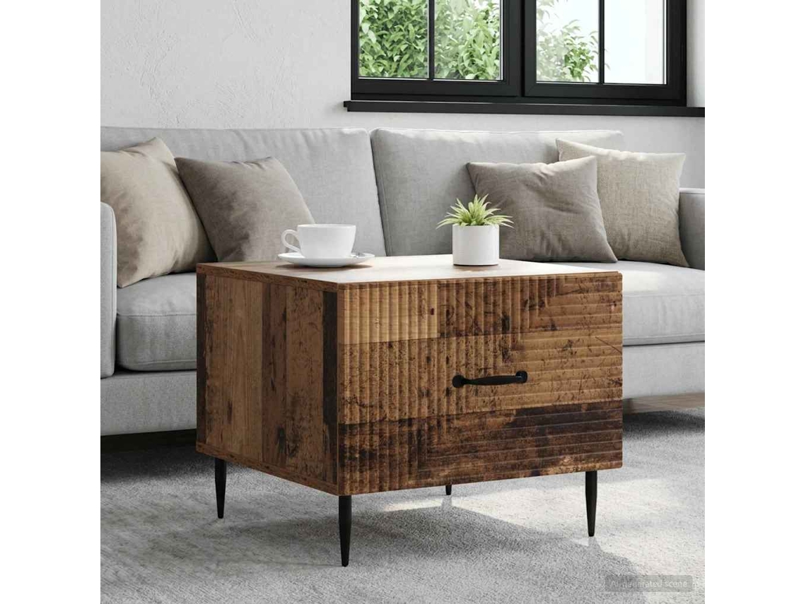 Vidaxl Mesa De Centro Com Gaveta Madeira Antiga 49 X 50 X 40 Cm