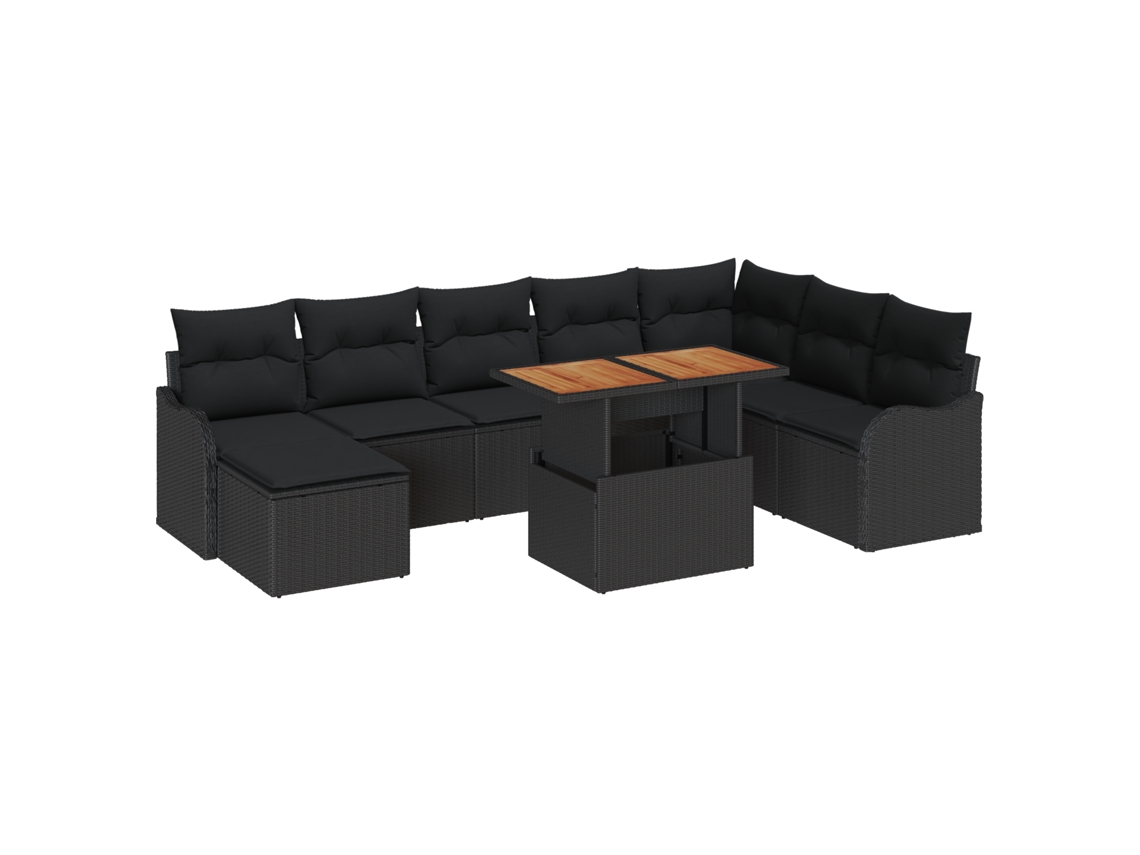 Conjunto 9 Conjunto De Móveis Para Exterior Vidaxl Preto Vime Pe (100 X 55 X 73 Cm)