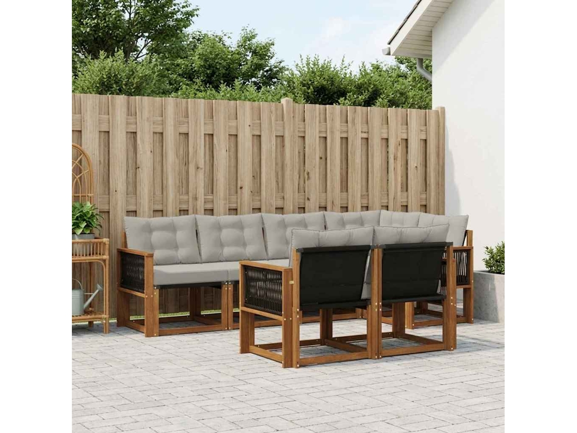 Vidaxl Conjunto De Sofás Para Exterior 7 Pcs Natural E Cinzento-claro
