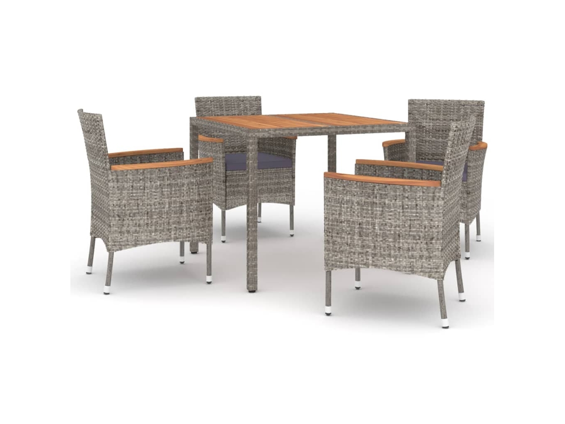 Conjunto de 5 Pcs de Jantar para Jardim com Almofadões Vime Pe Cinza MAISON EXCLUSIVE