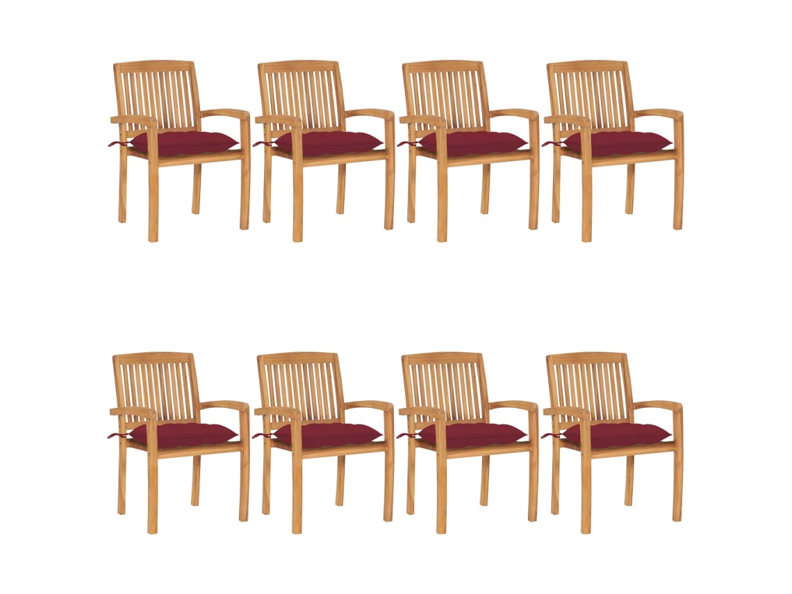 Vidaxl Cadeiras De Jardim Empiháveis C/ Almofadões 8 Pcs Teca Maciça