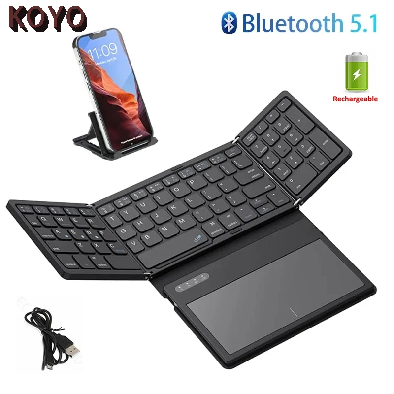 Teclado Dobrável Sem Fio Bluetooth com Touchpad para Windows, Android e Ios MDUG (português e Inglês)