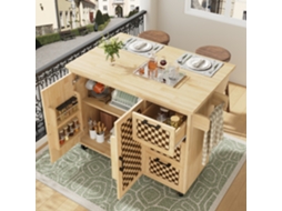 Ilha de cozinha com armário retrátil e carrinho, 2 portas, 3 gavetas, porta-toalhas, design elegante em madeira, PAPRIKA (120x45x92 cm)