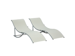 2 Espreguiçadeiras Ergonômicas Dobráveis ​​em Forma De S Com Estrutura De Alumínio Textilene Para Jardim E Varanda 165x61x63 Cm Bege