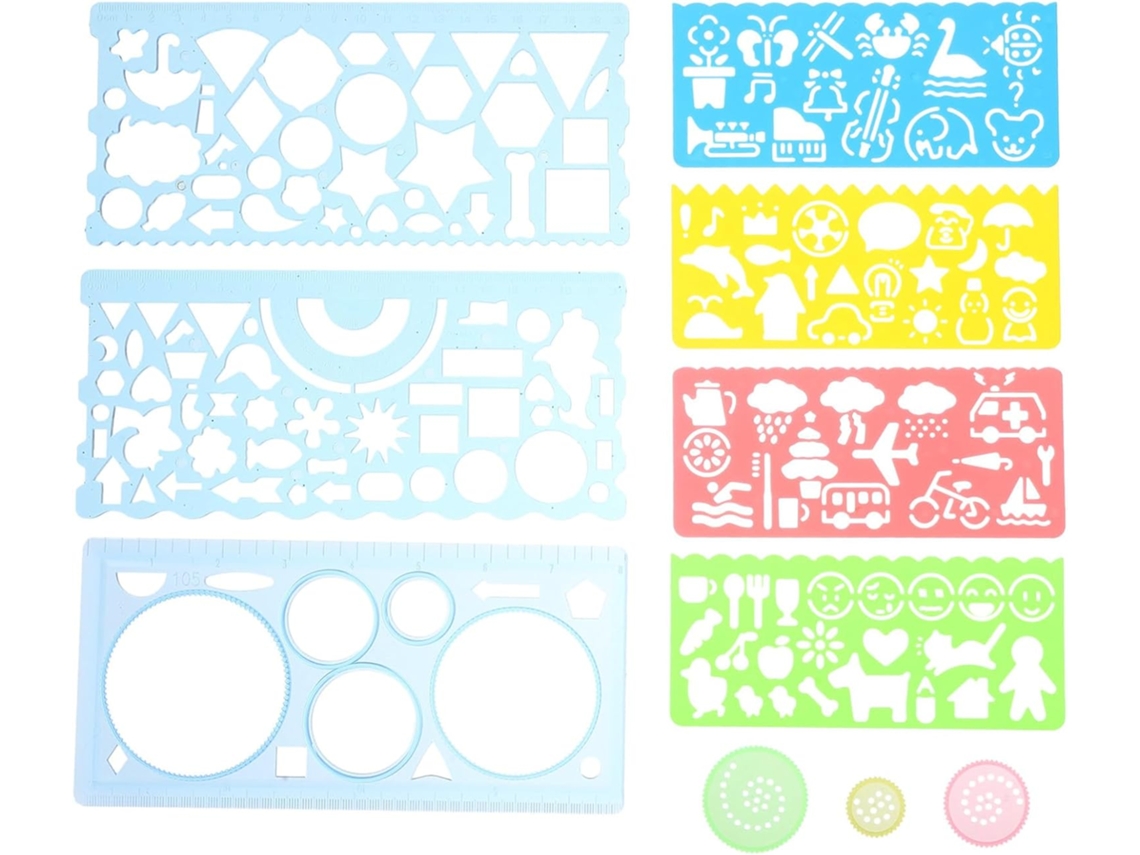 Conjunto De Régua Geométrica Multifuncional, Kit De Desenho Portátil E Leve Em Plástico Pp Estênceis Para Pintura Design