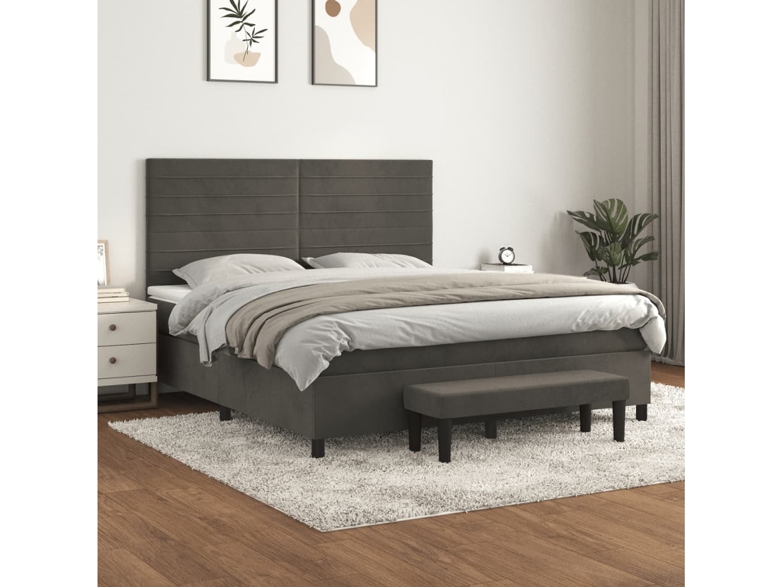 Vidaxl Cama com Molas/colchão 160x200 Cm Veludo Cinzento escuro
