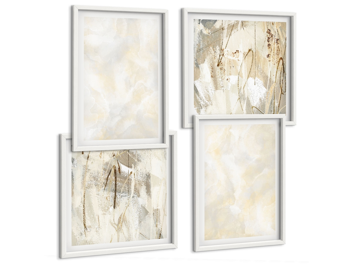 Pinturas Murais Modernas Pintura Minimalista De Pássaros Moldura Branca Quadros Para A Sala De Estar Espelharte (conjunto De 4 Imagens)