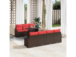 Vidaxl Conjunto De Sofá De Jardim 8 Unid. Marrom E Vermelho Vime Pe