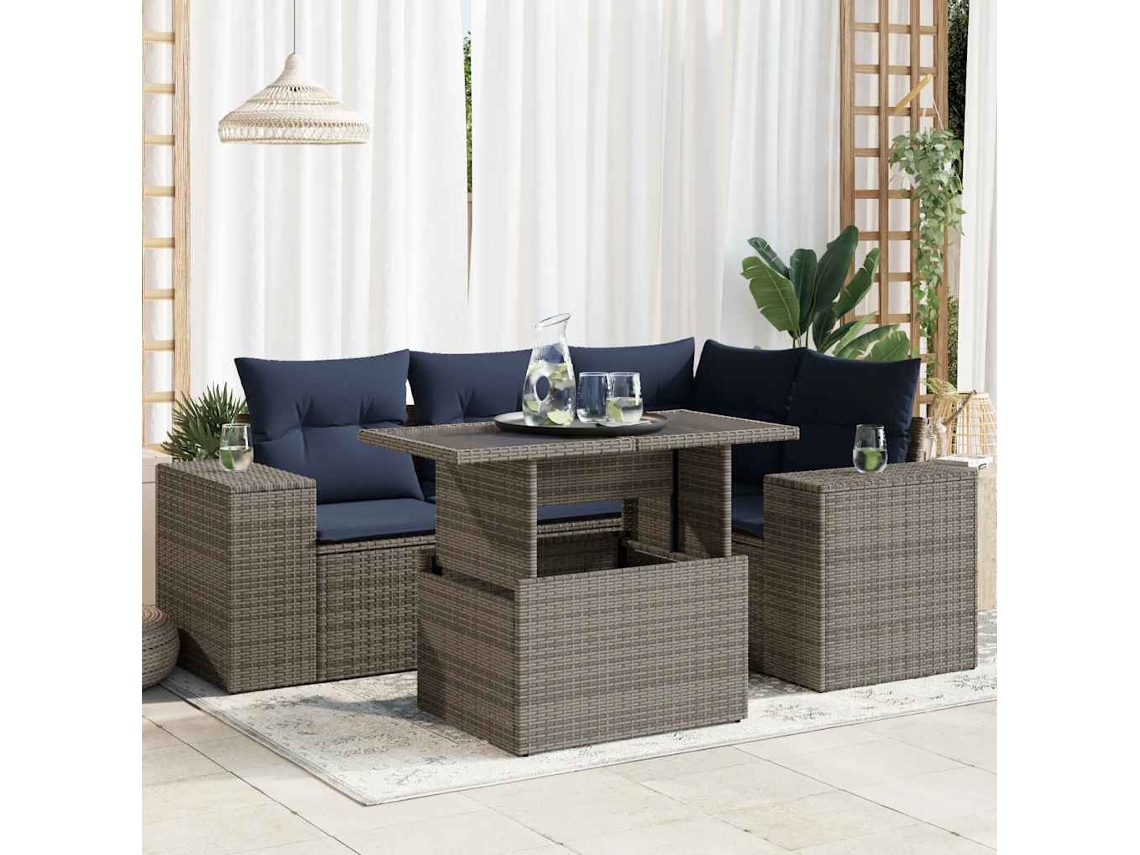 Vidaxl 5 Pcs Conjunto Sofás Jardim com Almofadões Pe Cinzento