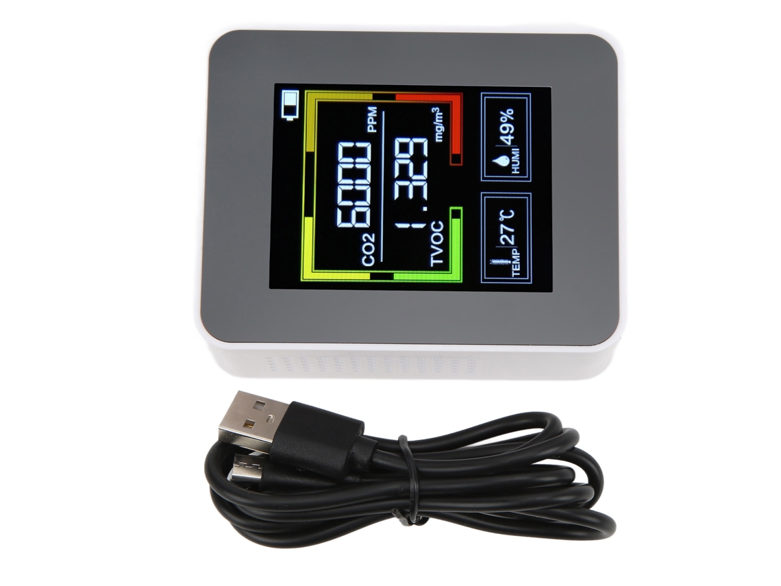 Detector de Dióxido de Carbono Inteligente Znaz2co2 Monitor de Qualidade do Ar 4 em 1 Termômetro e Higrômetro Branco