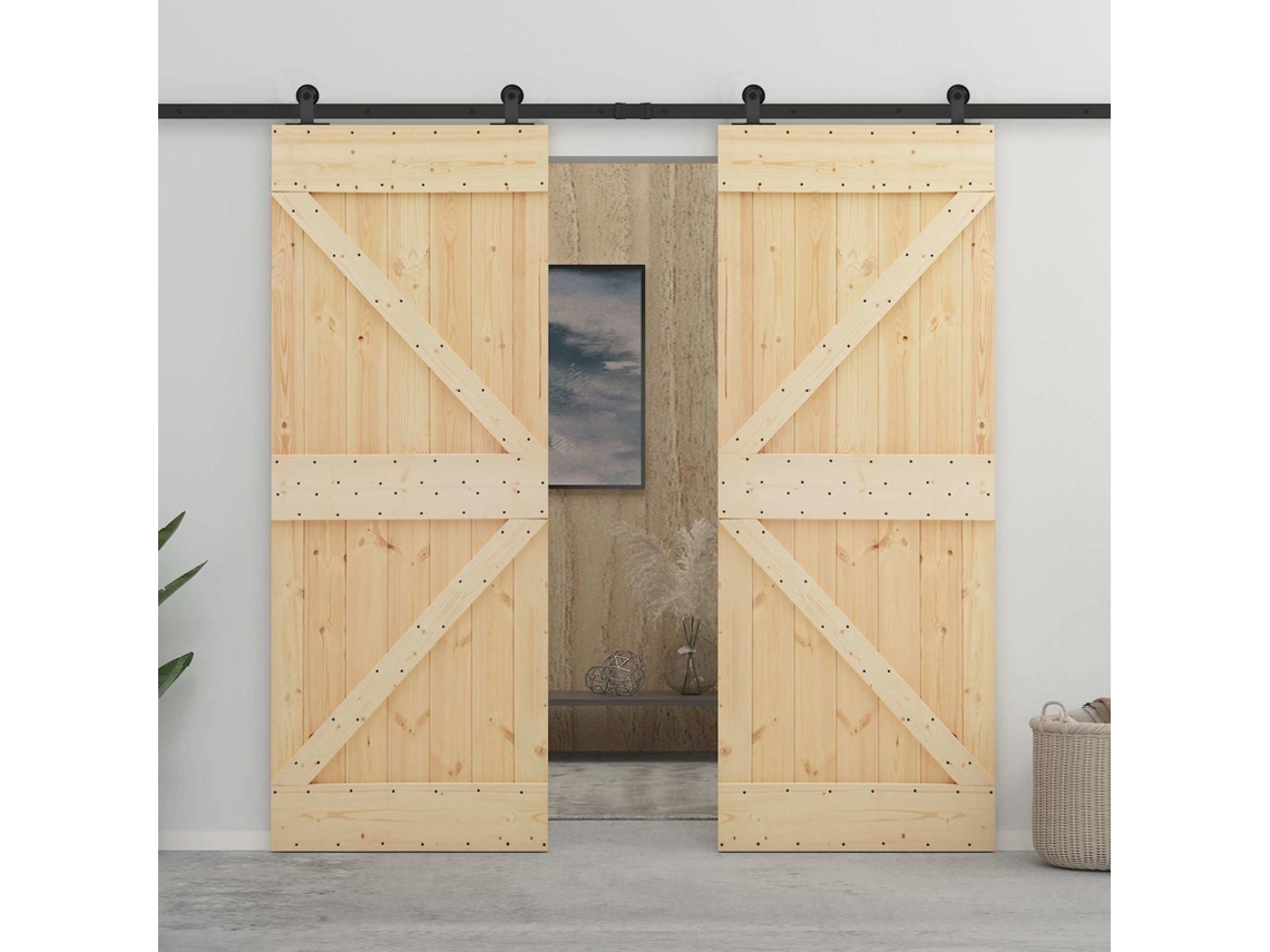 Vidaxl Porta Deslizante 2 Unid. 90 X 210 Cm Madeira De Pinho Maciça