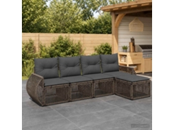 Vidaxl Conjunto De Sofá De Jardim 5 Pcs Cinza E Cinza Escuro Vime Pe