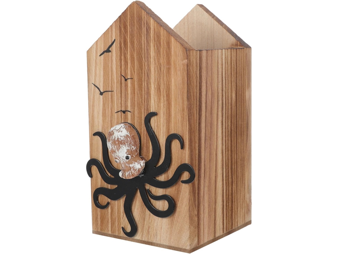 Porta canetas de Madeira com Design Polvo, Organizador Decorativo em Estilo Náutico para Mesas Escritório e Es