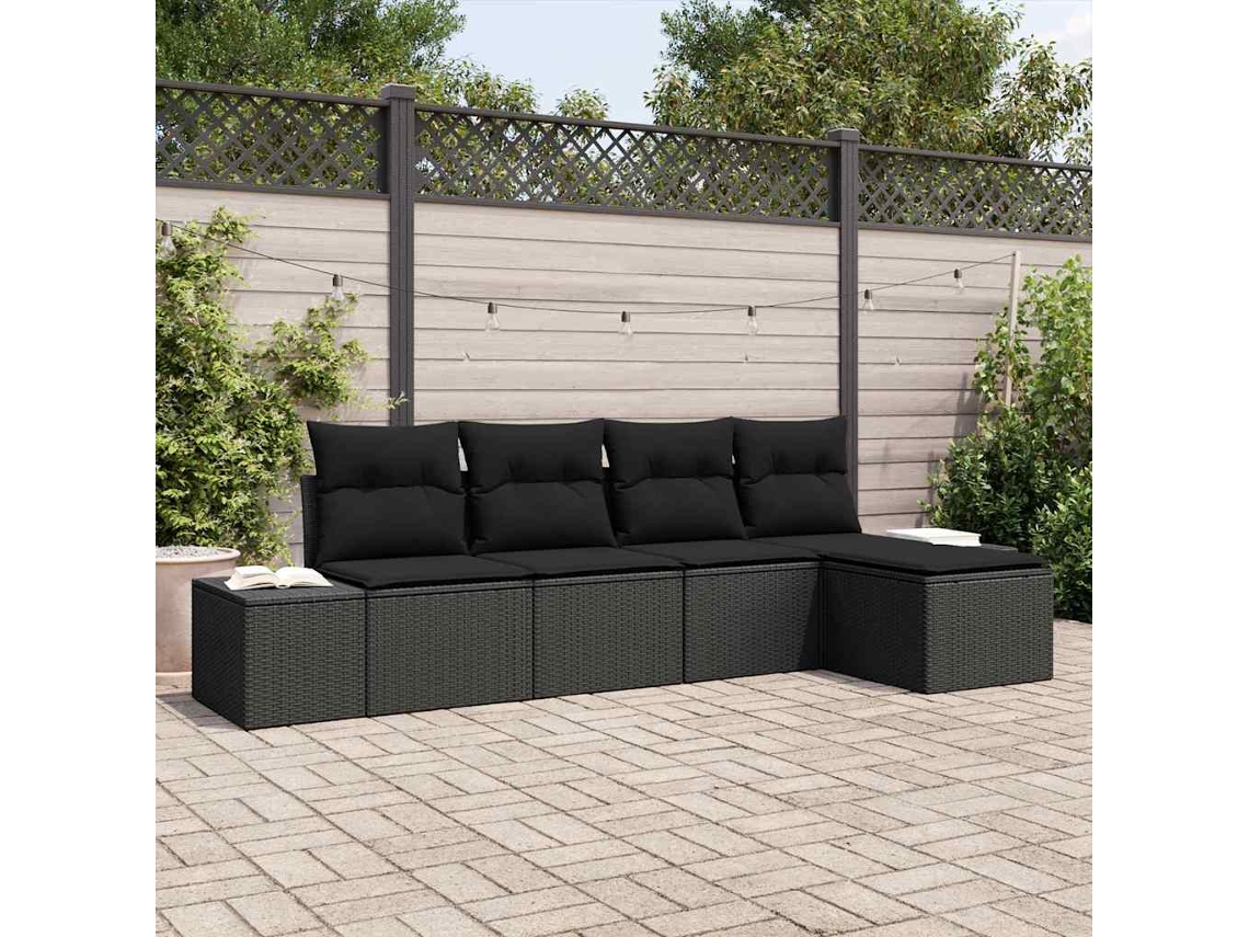 Vidaxl Conjunto De Sofá De Jardim 5 Unid. Preto Vime Pe