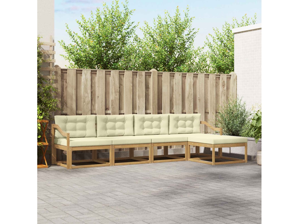 Vidaxl Conjunto De Sofás Para Exterior 4 Pcs Branco E Creme Poliéster