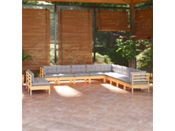 Vidaxl 11pcs Conjunto Lounge De Jardim + Almofadões Cinza Pinho Maciço